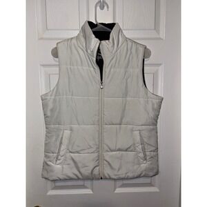 Made for Life Women's Puffer Vest White Collar Zip Front Sleeveless Insulated M